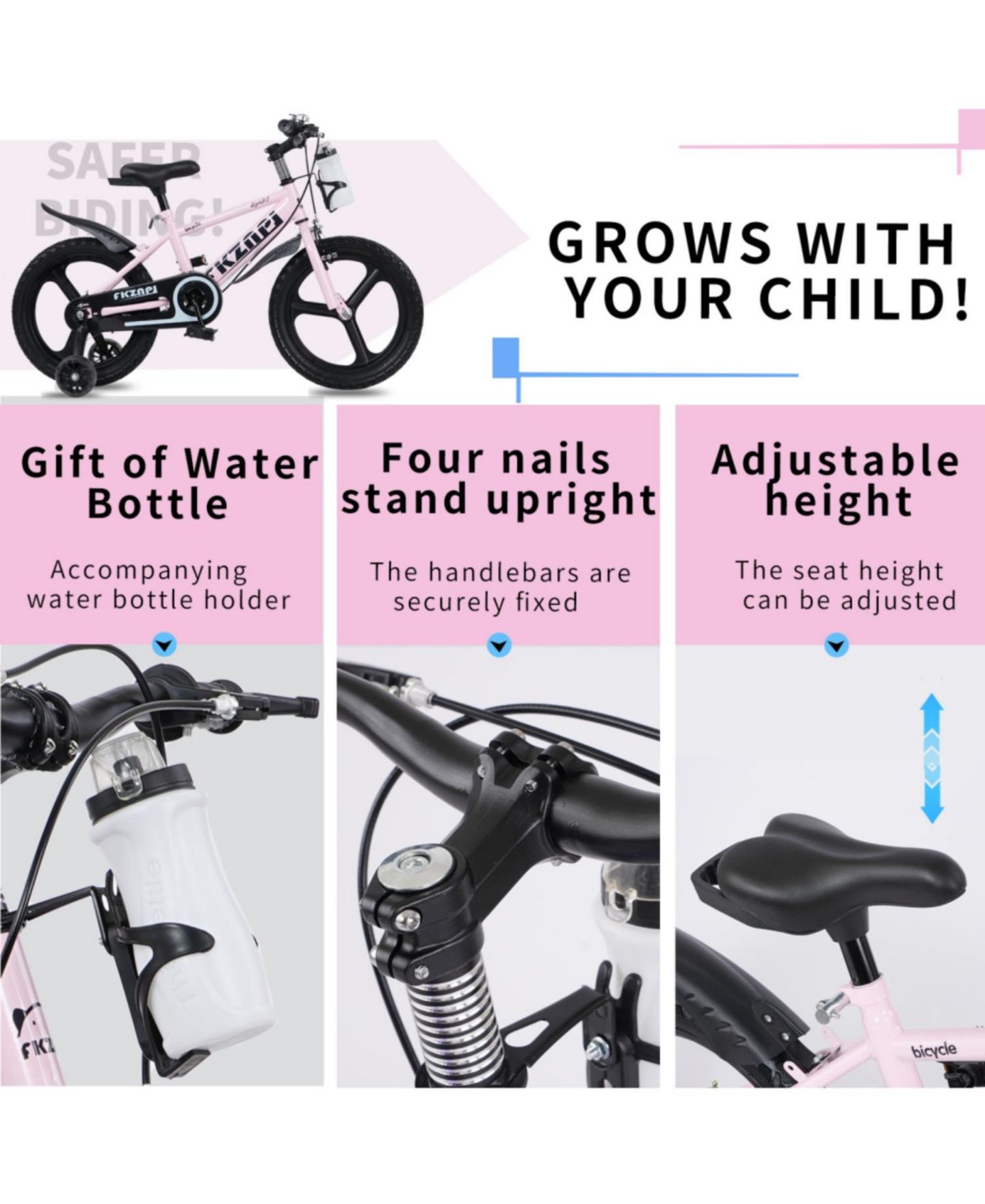 Детская игрушка ECHTPeak 16" Kids' Bike with Training Wheels and Adjustable Seat, 3–9 лет, цвет: Розовый — фото 7