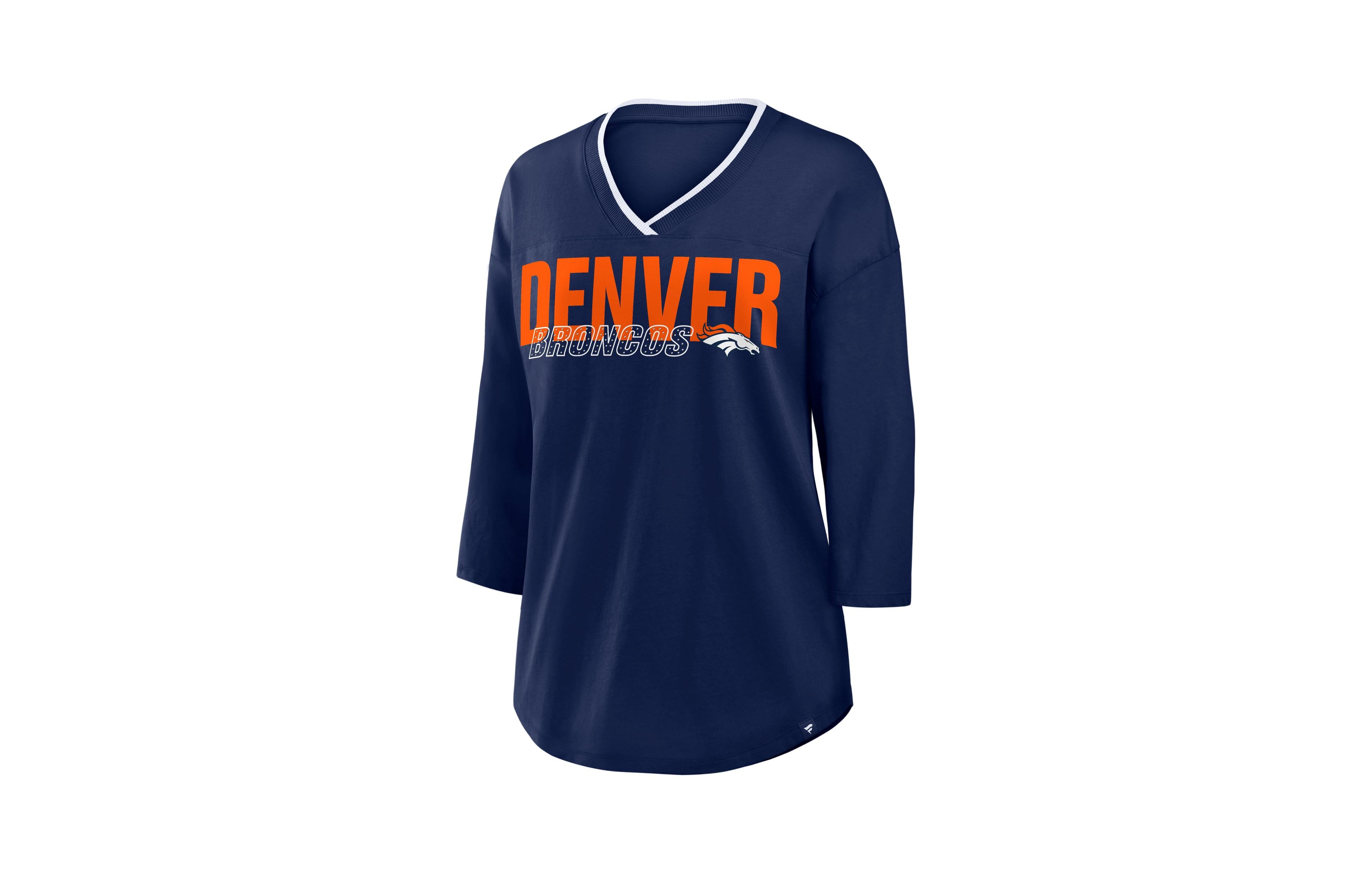Women's Fanatics Navy Denver Broncos Plus Deceptive Juke 3/4-Sleeve V-Neck T-Shirt
