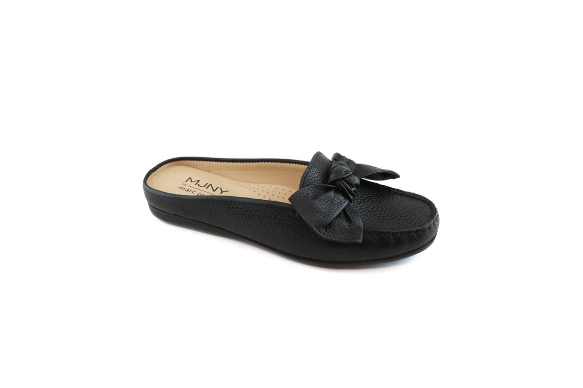 Marc Joseph New York Womens Diane St Slip On Comfort Bow Mule - Black grainy