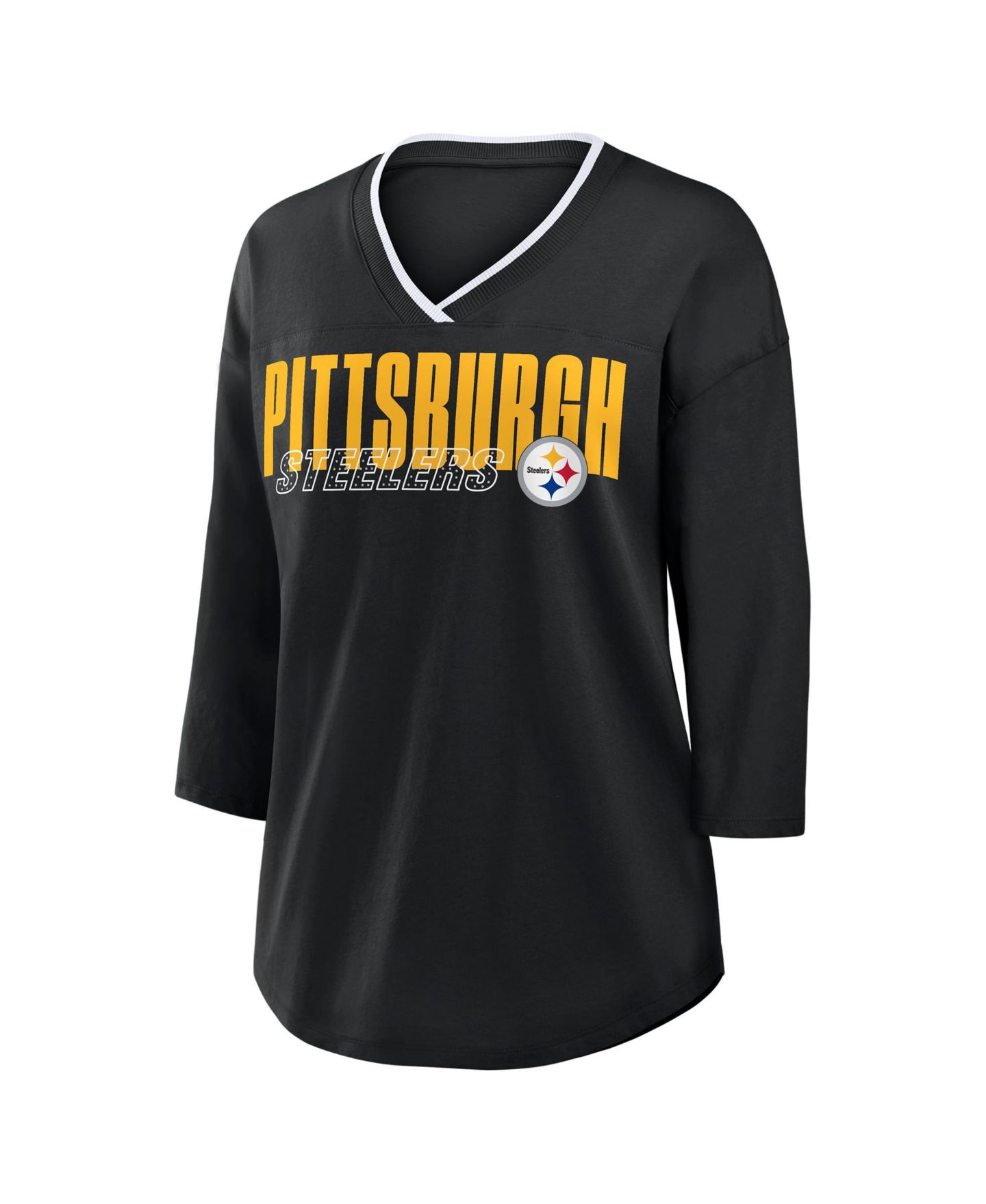 Женская футболка Fanatics Black Pittsburgh Steelers Plus Size Deceptive Juke 3/4-Sleeve V-Neck — фото 3