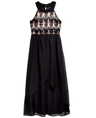 Crystal Doll Scalloped Sequin Maxi Dress, Big Girls (7-16)