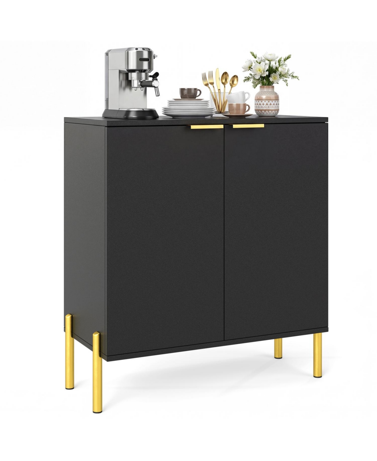 Mecale 2-Door Buffet Cabinet Sideboard with Shelf and Metal Legs