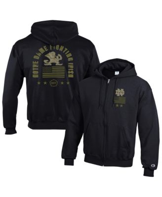 Men's  Black Notre Dame Fighting Irish Operation Hat Trick Flag Powerblend Fleece Full-Zip Hoodie