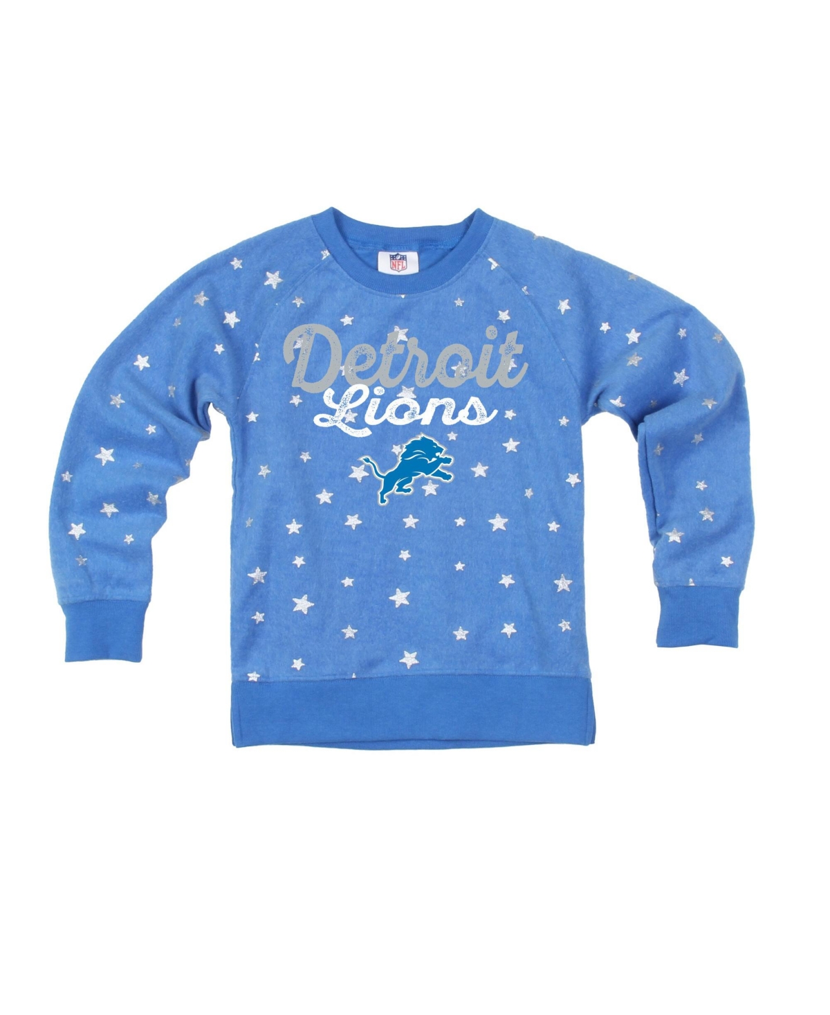 Big Girls Wes & Willy Blue Detroit Lions Shimmer Star Reverse Sweatshirt