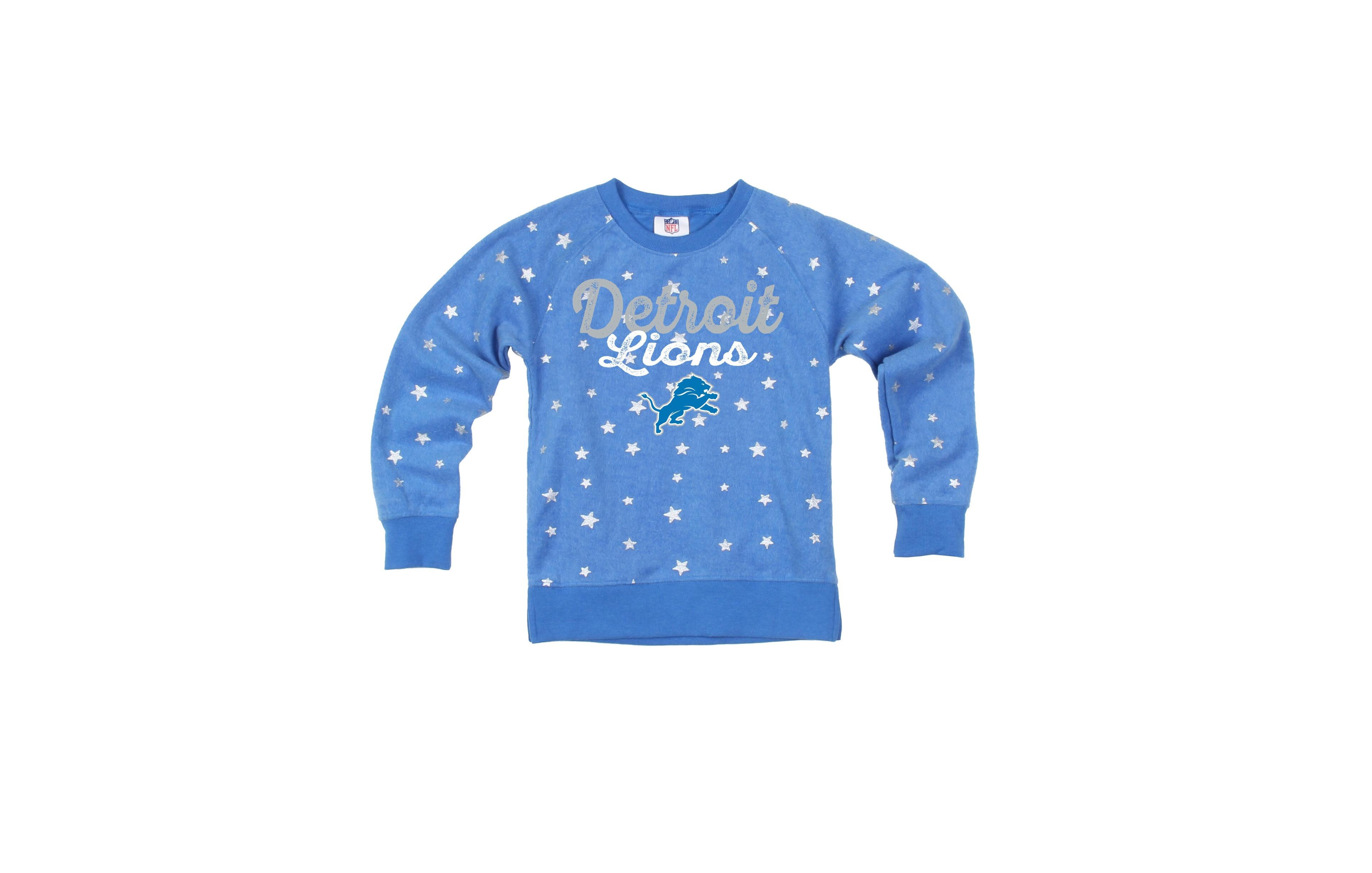 Big Girls Wes & Willy Blue Detroit Lions Shimmer Star Reverse Sweatshirt