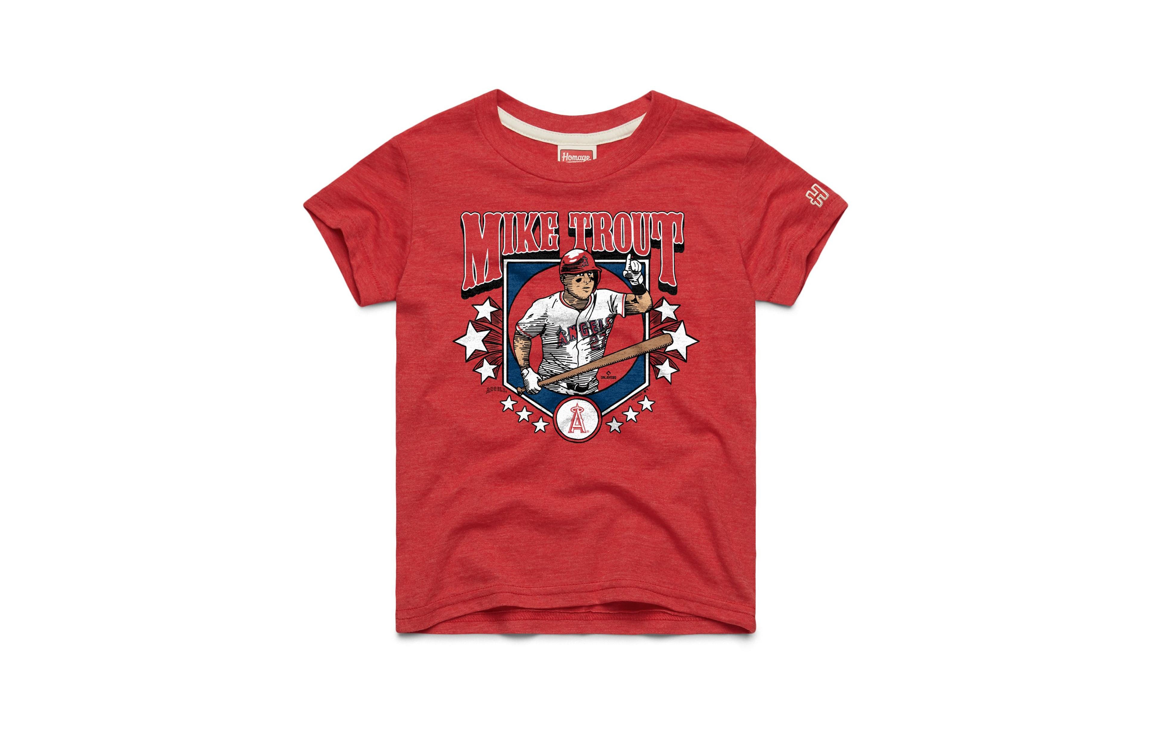 Big Boys and Girls Homage Mike Trout Red Los Angeles Angels Player Graphic Tri-Blend T-Shirt