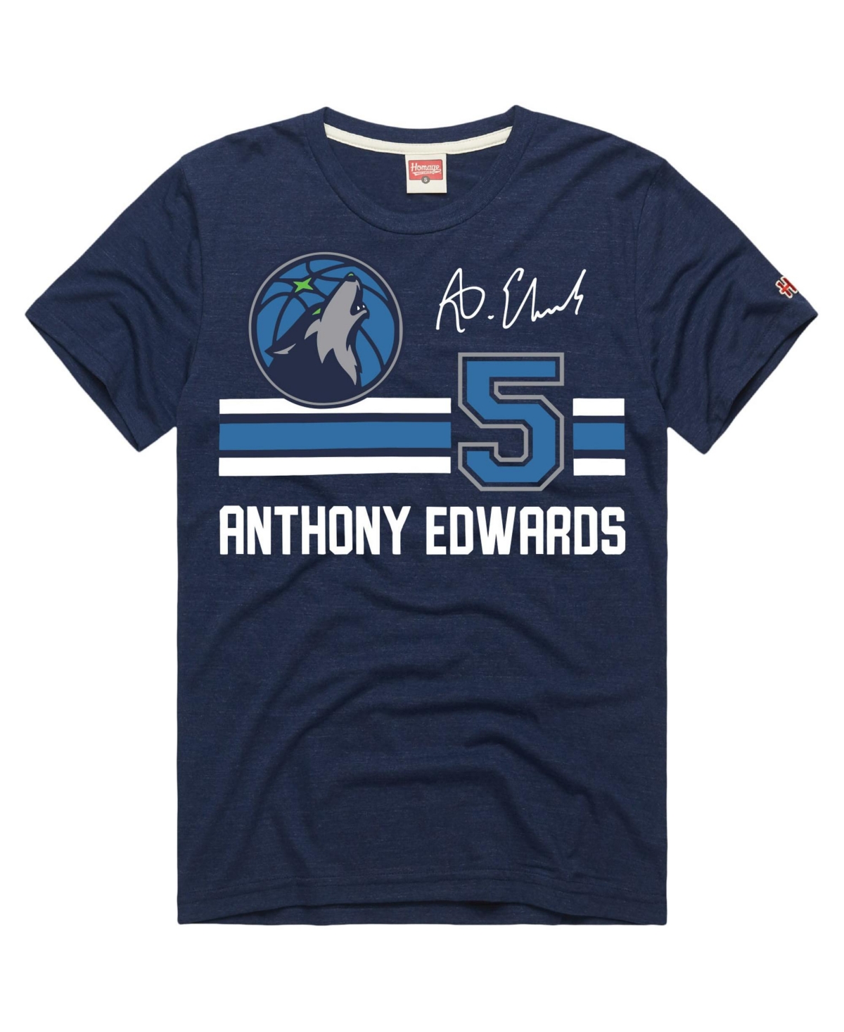 Men's and Women's Homage Anthony Edwards Navy Minnesota Timberwolves Jersey Remix Tri-Blend T-Shirt