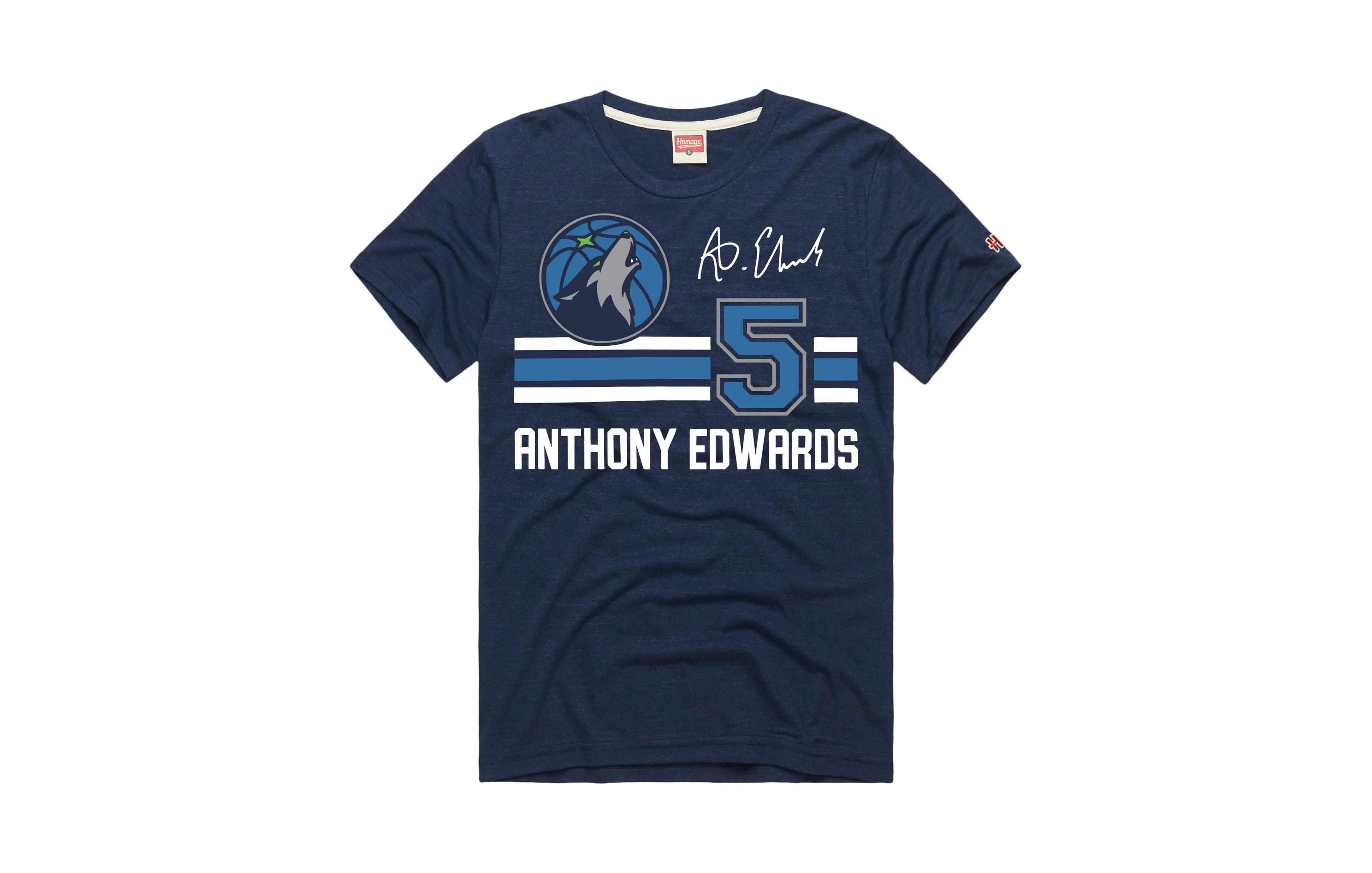 Men's and Women's Homage Anthony Edwards Navy Minnesota Timberwolves Jersey Remix Tri-Blend T-Shirt