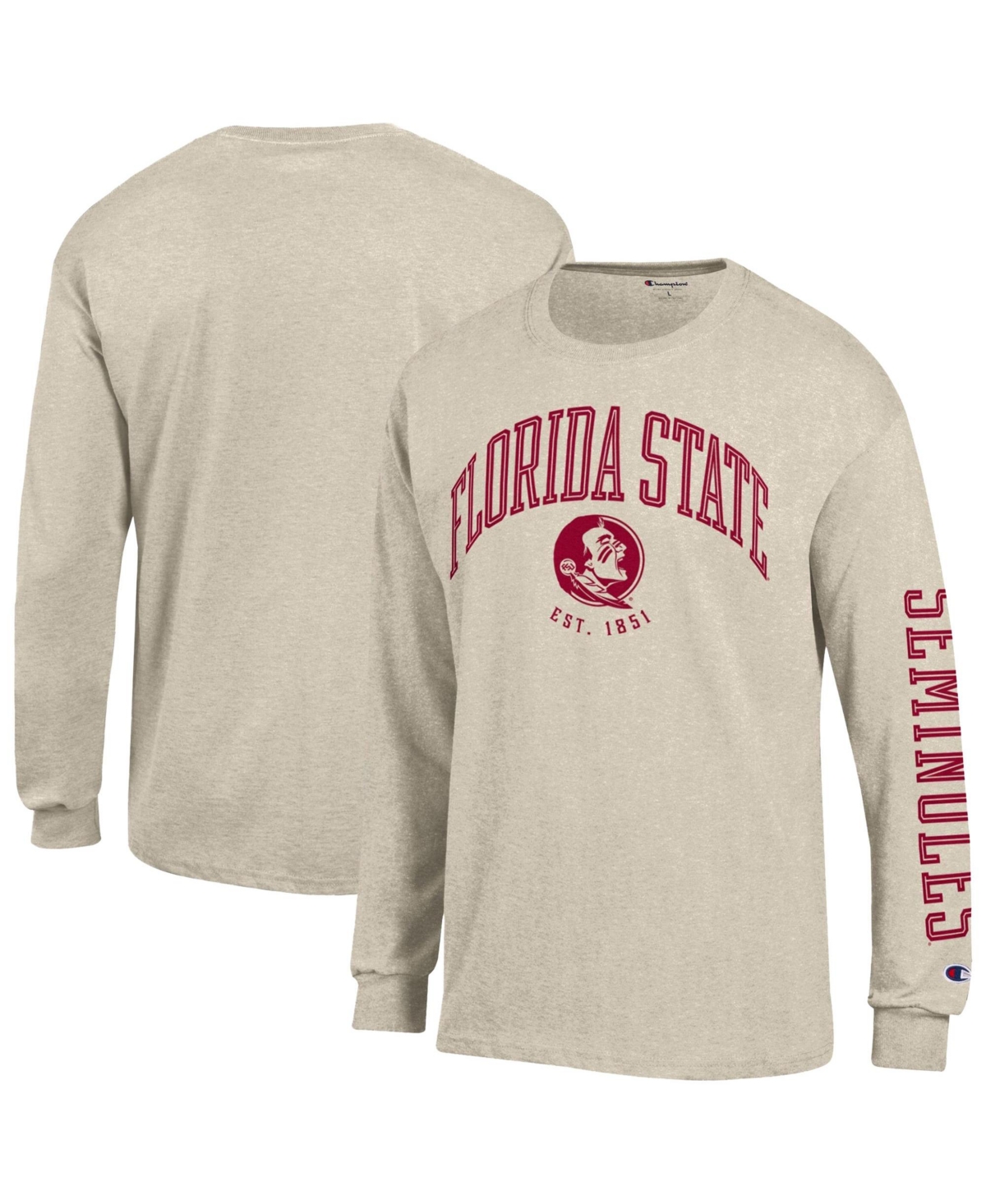 Champion Men's Heather Oatmeal Florida State Seminoles Neutral Arch Long-Sleeve T-Shirt