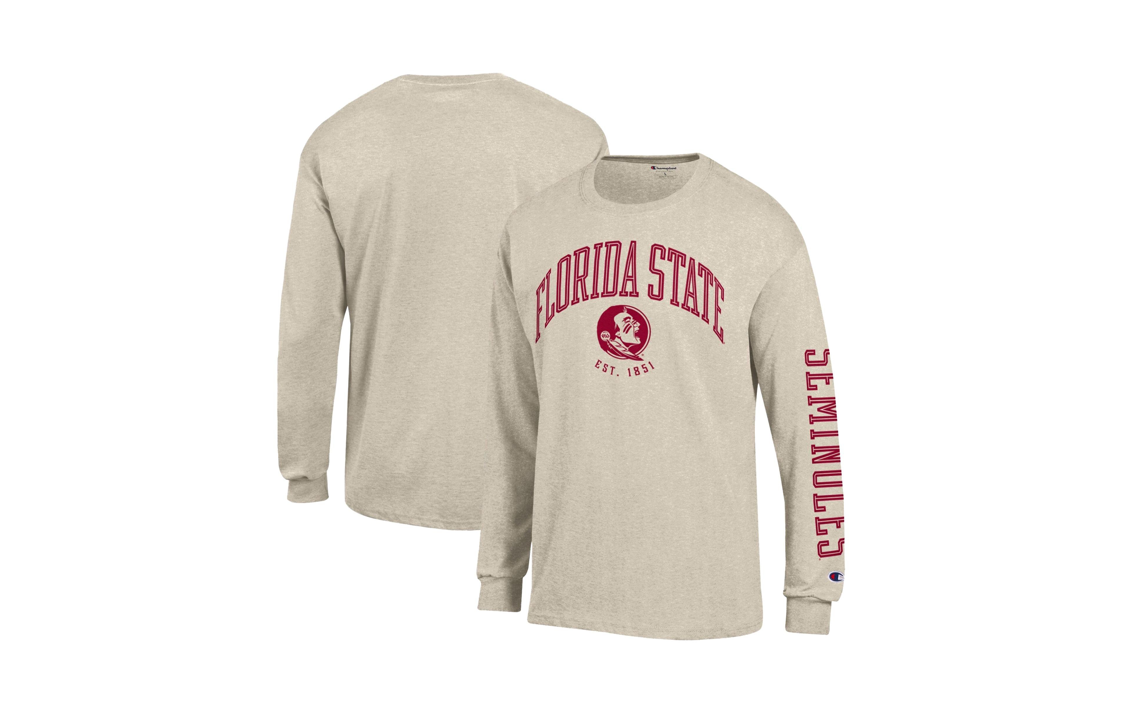 Champion Men's Heather Oatmeal Florida State Seminoles Neutral Arch Long-Sleeve T-Shirt