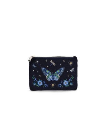 Butterfly Embroidered Velvet Pouch, 8.2" x 5.9" x 0.7"