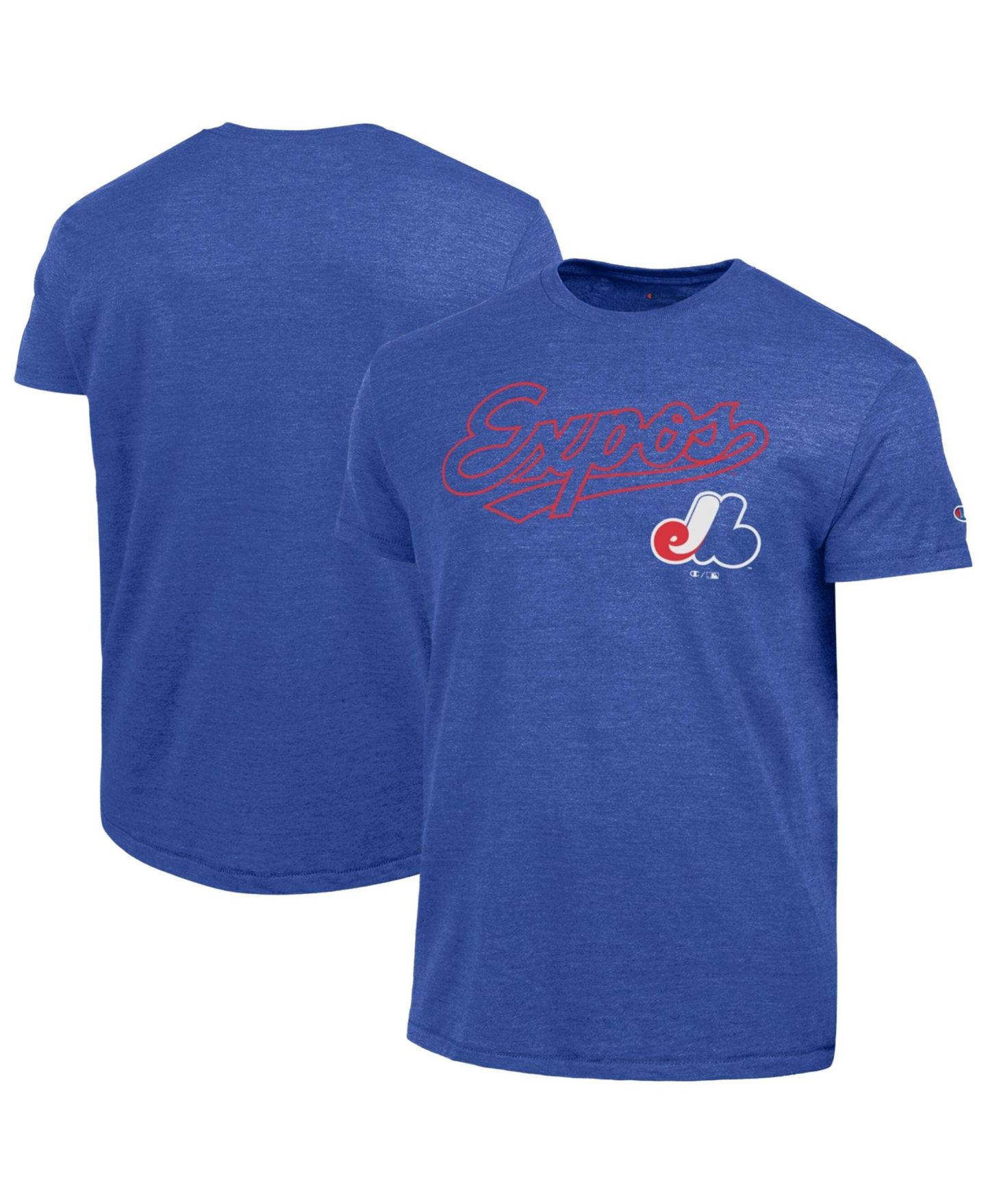 Мужская футболка Champion Blue Montreal Expos Cooperstown Wordmark Lockup Tri-Blend — фото 1