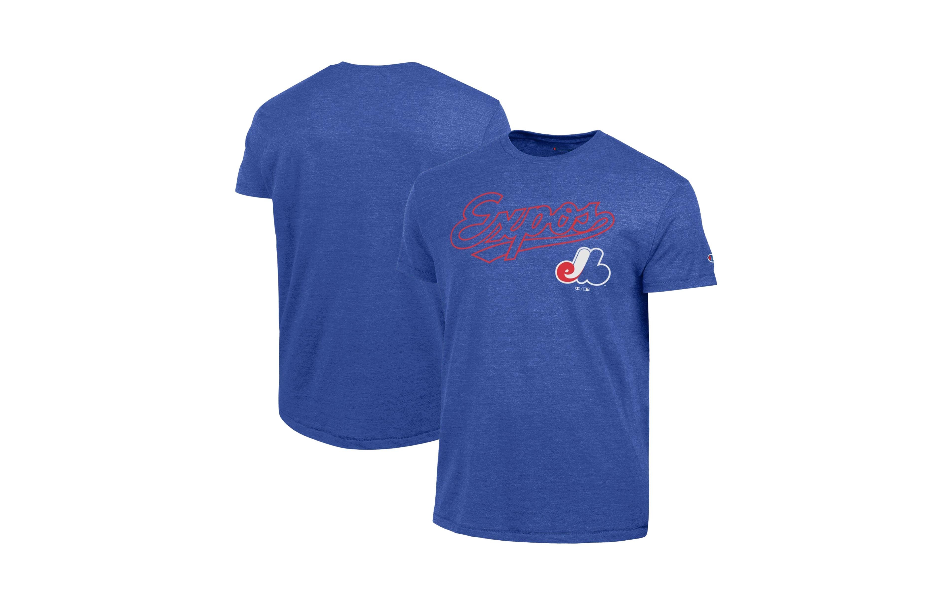 Champion Men's Blue Montreal Expos Cooperstown Wordmark Lockup Tri-Blend T-Shirt