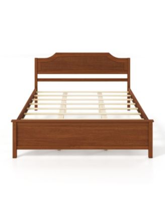 Multiple Size Solid Wood Platform Bed Frame with Headboard in Walnut Queen Size