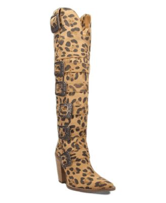 Women's Bucked Off Knee-High Pointed-Toe Multi-Buckle Boots