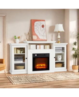 60" Fireplace TV Stand with Removable 18" Electric Insert, Farmhouse Wood Entertainment Center with Storage Cabinets, Drawers, Remote and Timer