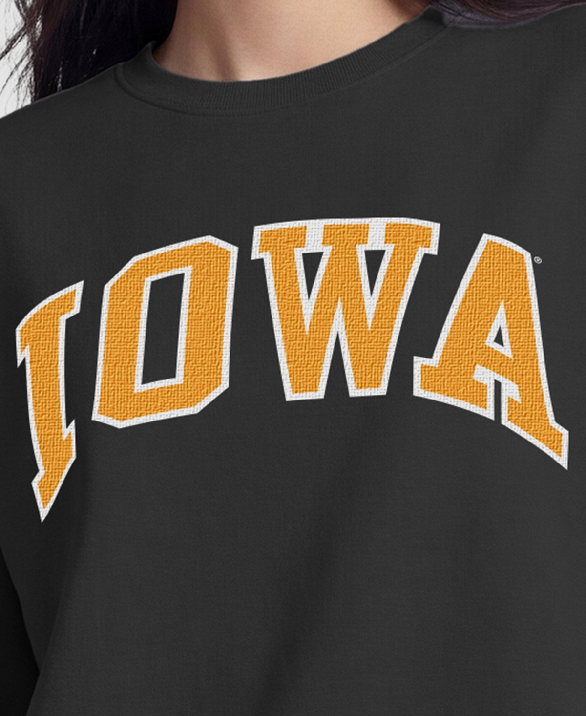 Women's Champion Black Iowa Hawkeyes Fleece Crew Sweatshirt