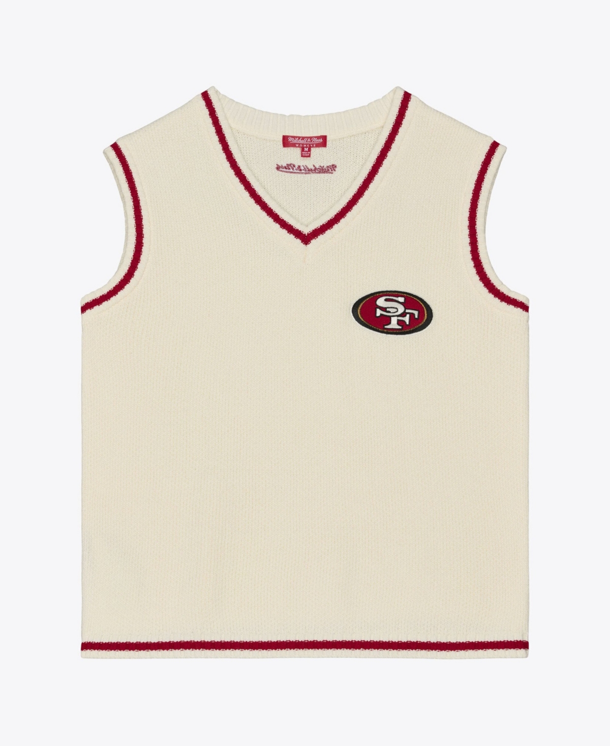 Women's Mitchell & Ness Cream San Francisco 49ers Retro Roots V-Neck Sweater Vest