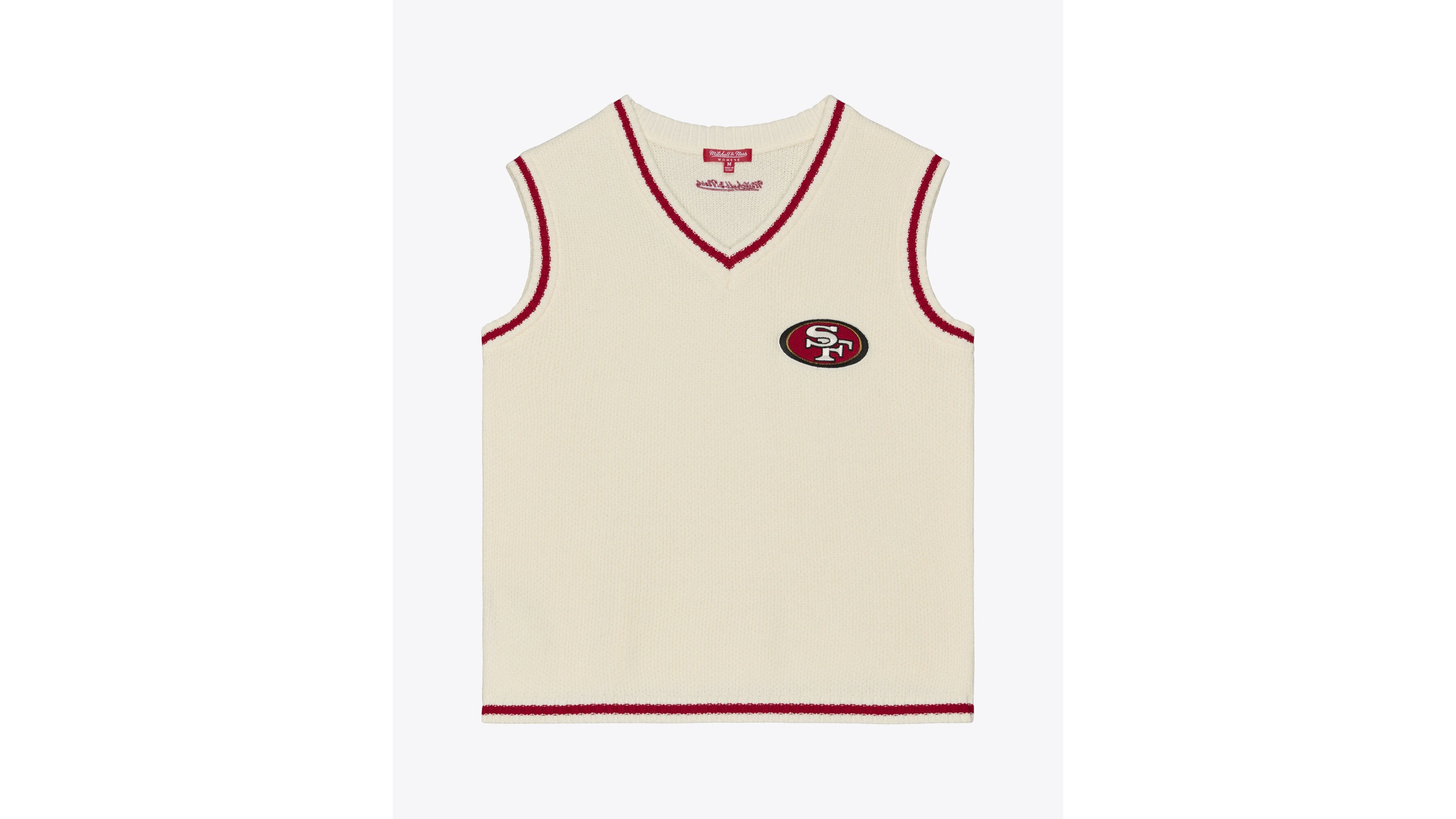 Women's Mitchell & Ness Cream San Francisco 49ers Retro Roots V-Neck Sweater Vest