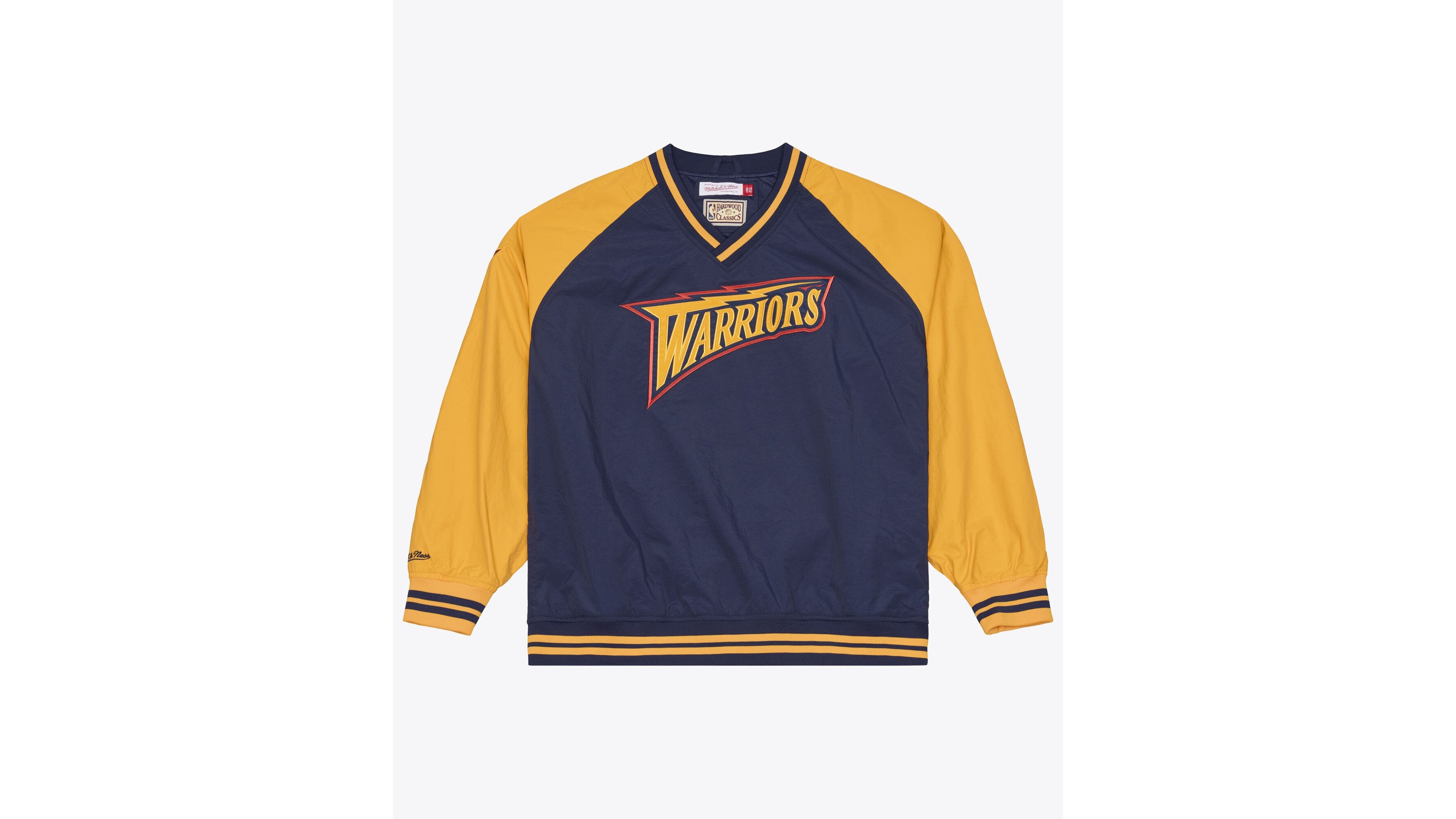 Men's Mitchell & Ness Navy Golden State Warriors Classic V-Neck Pullover Jacket