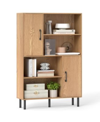 Storage Cabinet Freestanding 47 Inch Bookcase with 2 Doors and 4 Open Shelves