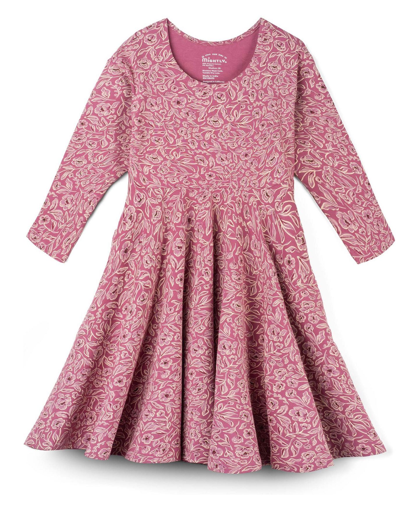 Детское платье Mightly из органического хлопка с принтом, рукав 3/4, 2T-4T, цвет: Розовый — фото 1