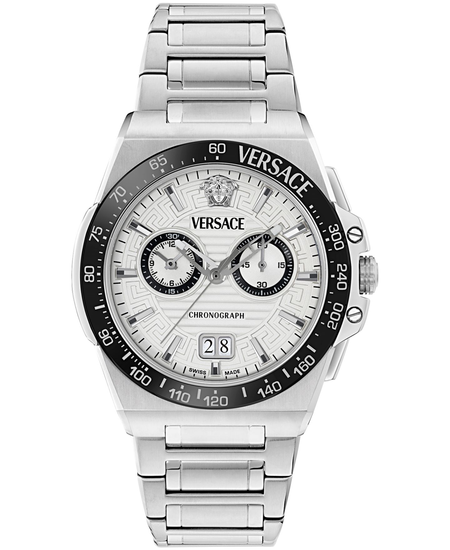 Мужские часы Versace Greca Reaction Silver Stainless Steel Bracelet Watch, 43mm — фото 1