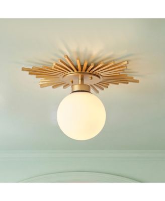 18" Modern Brass 1-Light Glass Globe Semi Flush Mount Ceiling Light Fixture
