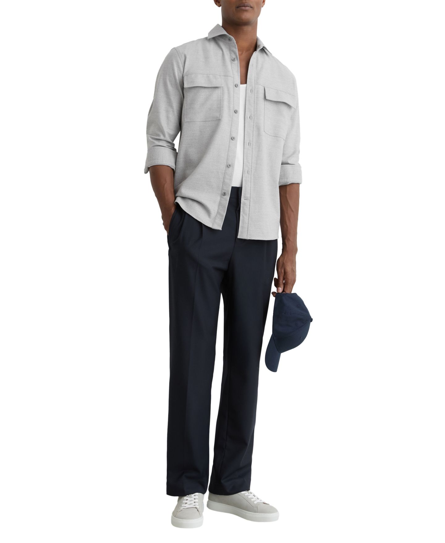 Мужская рубашка REISS Chamber Regular Fit Brushed Twin-Pocket Overshirt, цвет: Серый — фото 4
