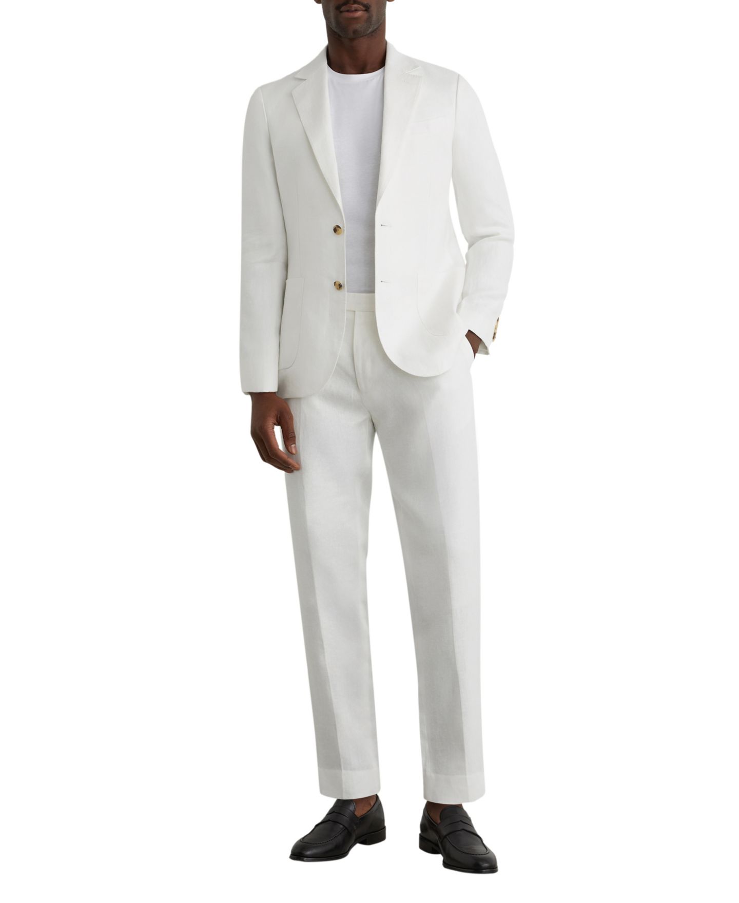 Мужские брюки REISS Atlantic Linen Tailored-Fit Side Adjuster Waist Suit, цвет: Белый — фото 4
