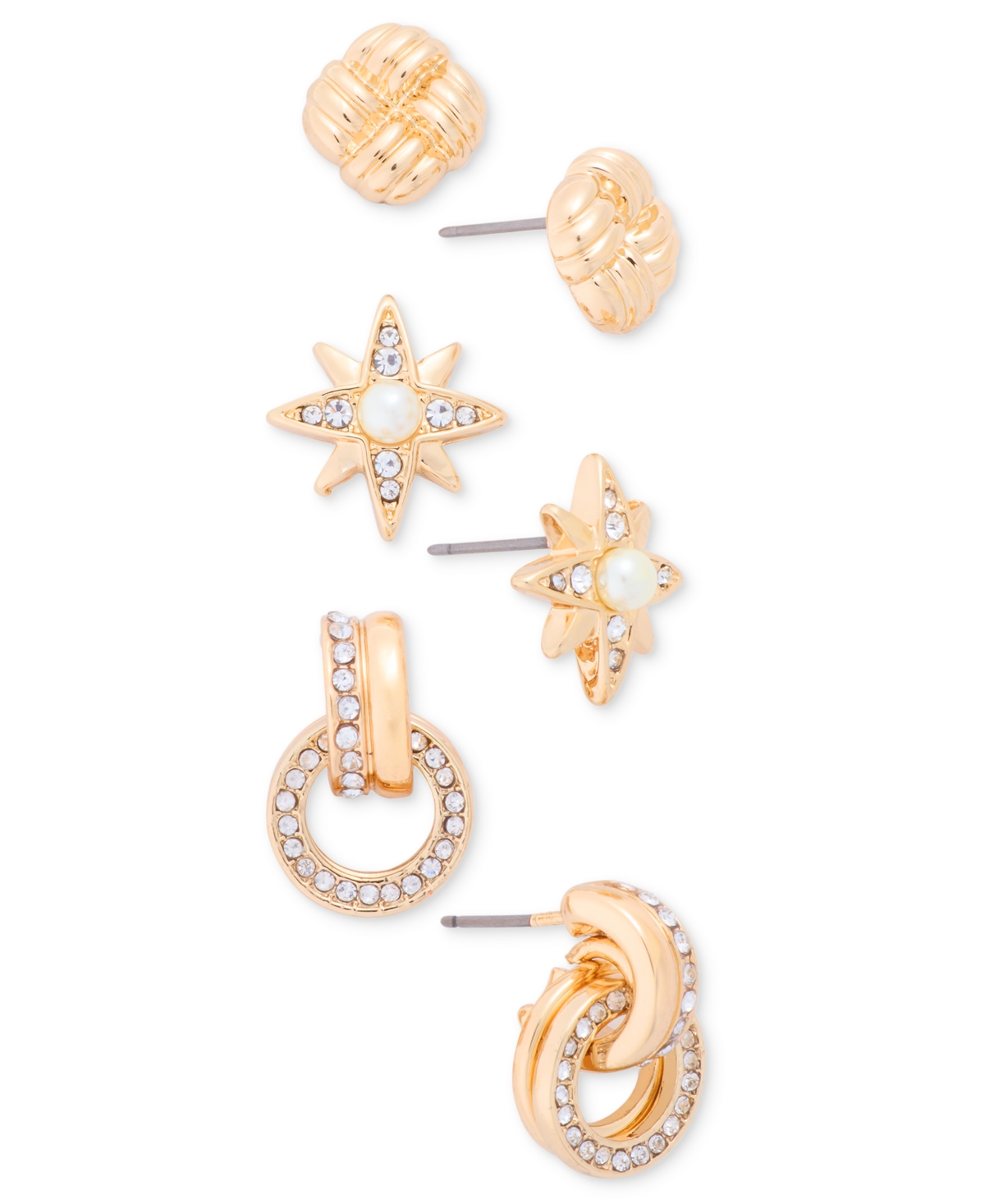 Anne Klein Crystal and Imitation Pearl Star Motif Trio Earrings - White