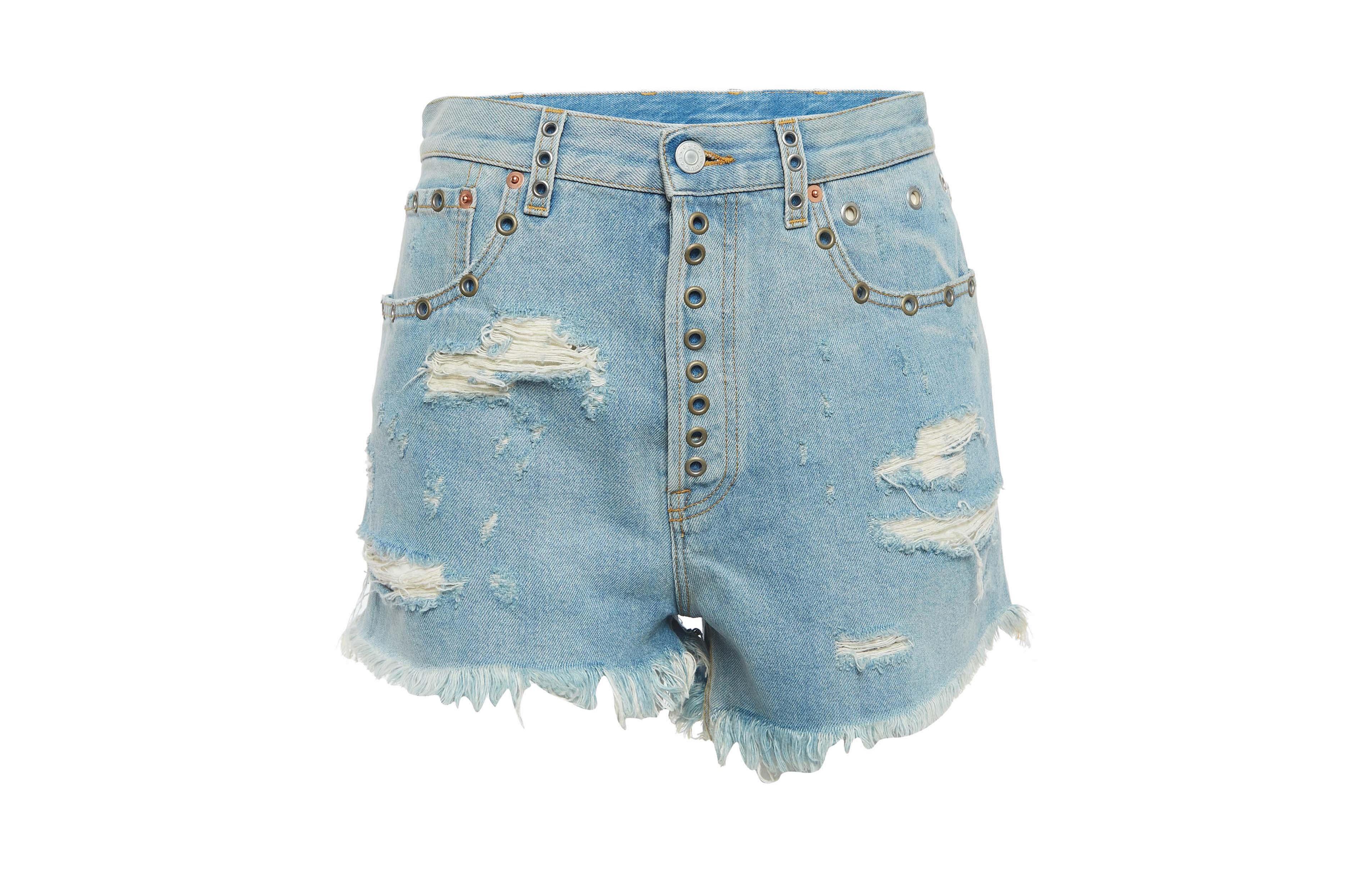 Pre-Owned Gucci Women's Distressed High-Waisted Embellished Denim Shorts, 7" Inseam