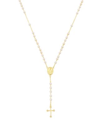 Imitation Pearl and Cubic Zirconia Gold-Tone Religious Necklace