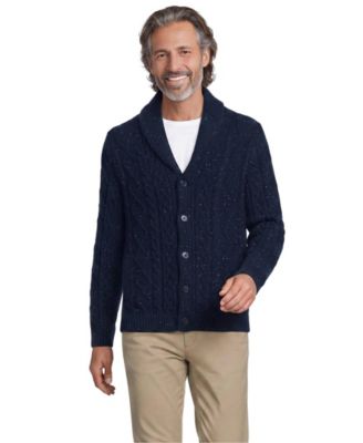 Men's Cable-Knit Shawl-Collar Cotton/Wool-Blend Cardigan