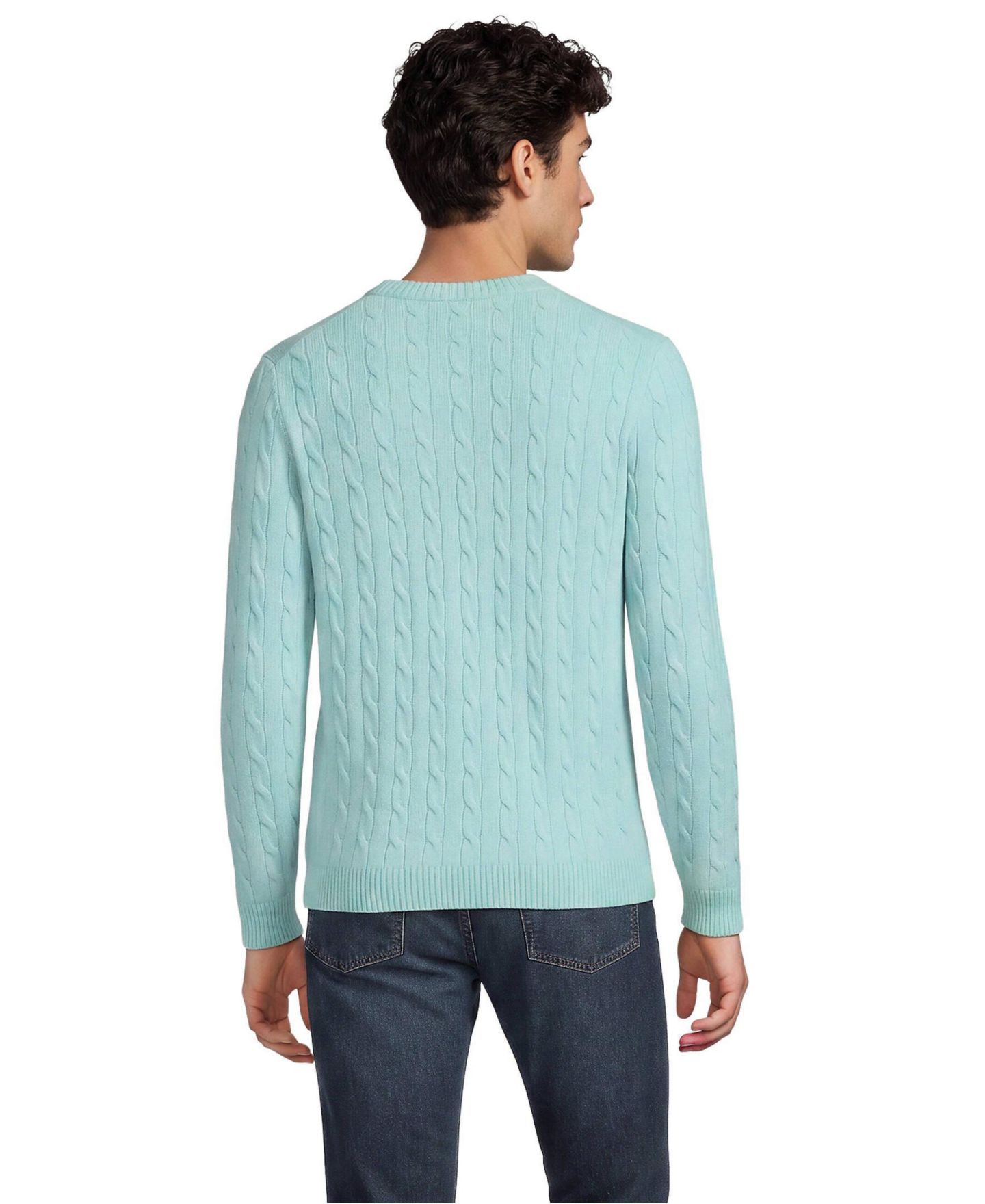 Мужской свитер Lands' End Long Sleeve Cashtouch Cable Crewneck, цвет: Light Seagrass — фото 2