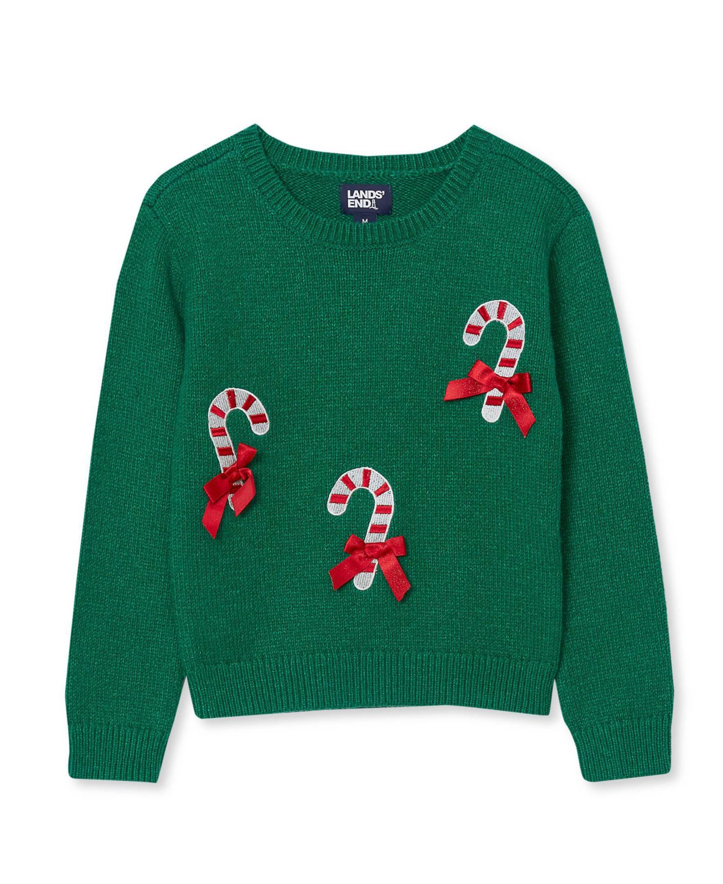 Свитер Lands' End Long-Sleeve Applique and Intarsia для девочек, цвет: Зелёный — фото 1