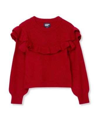 Girls' 4-16 Cable-Knit Ruffle Crewneck Sweater