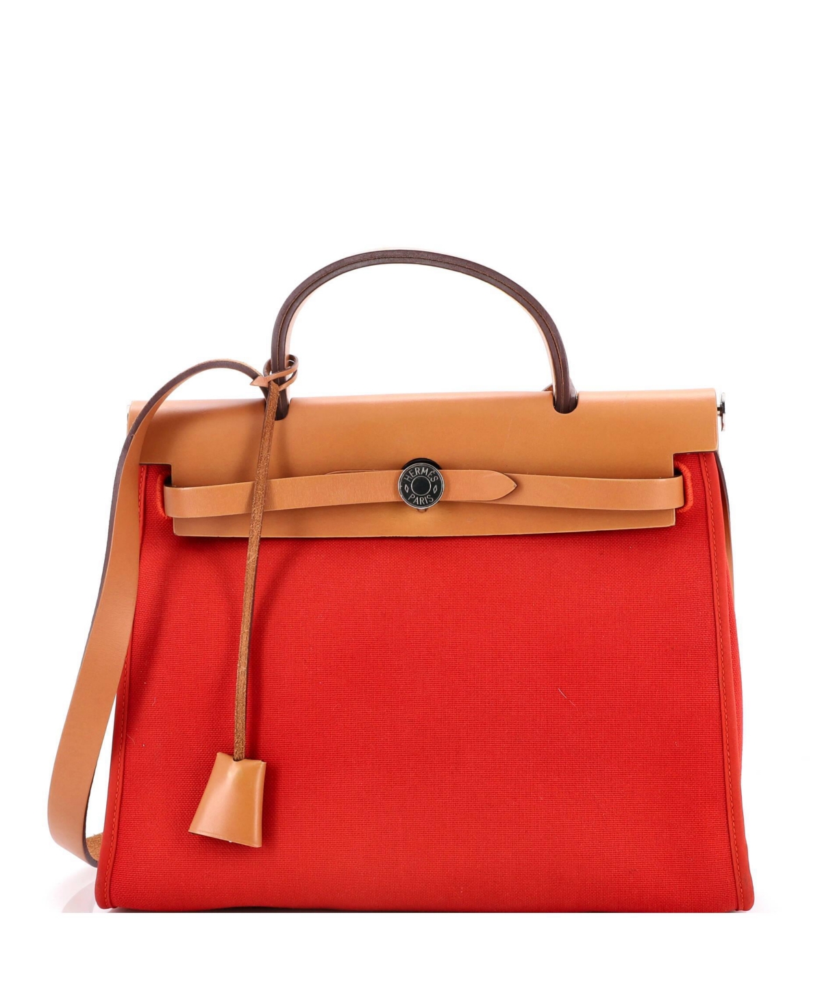 Pre-Owned Hermes Herbag Zip Medium Leather and Canvas Crossbody Shoulder Bag