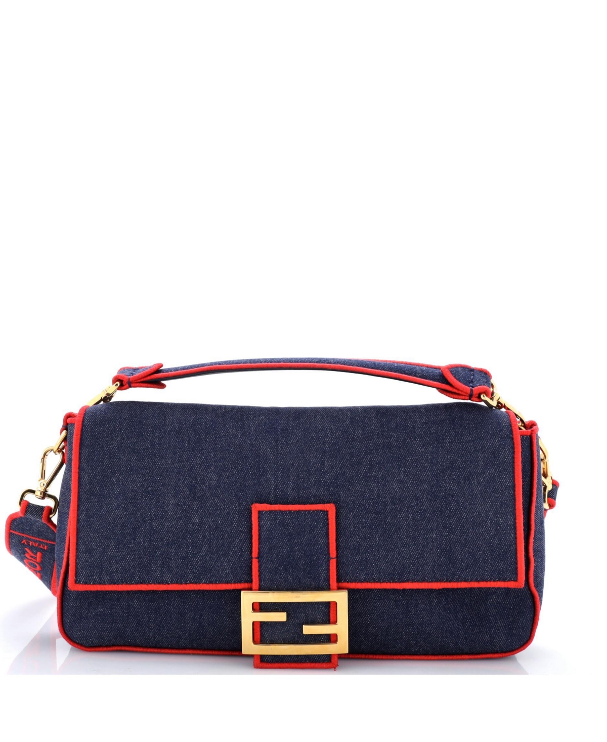 Pre-Owned Fendi Large Baguette Nm Bag Denim