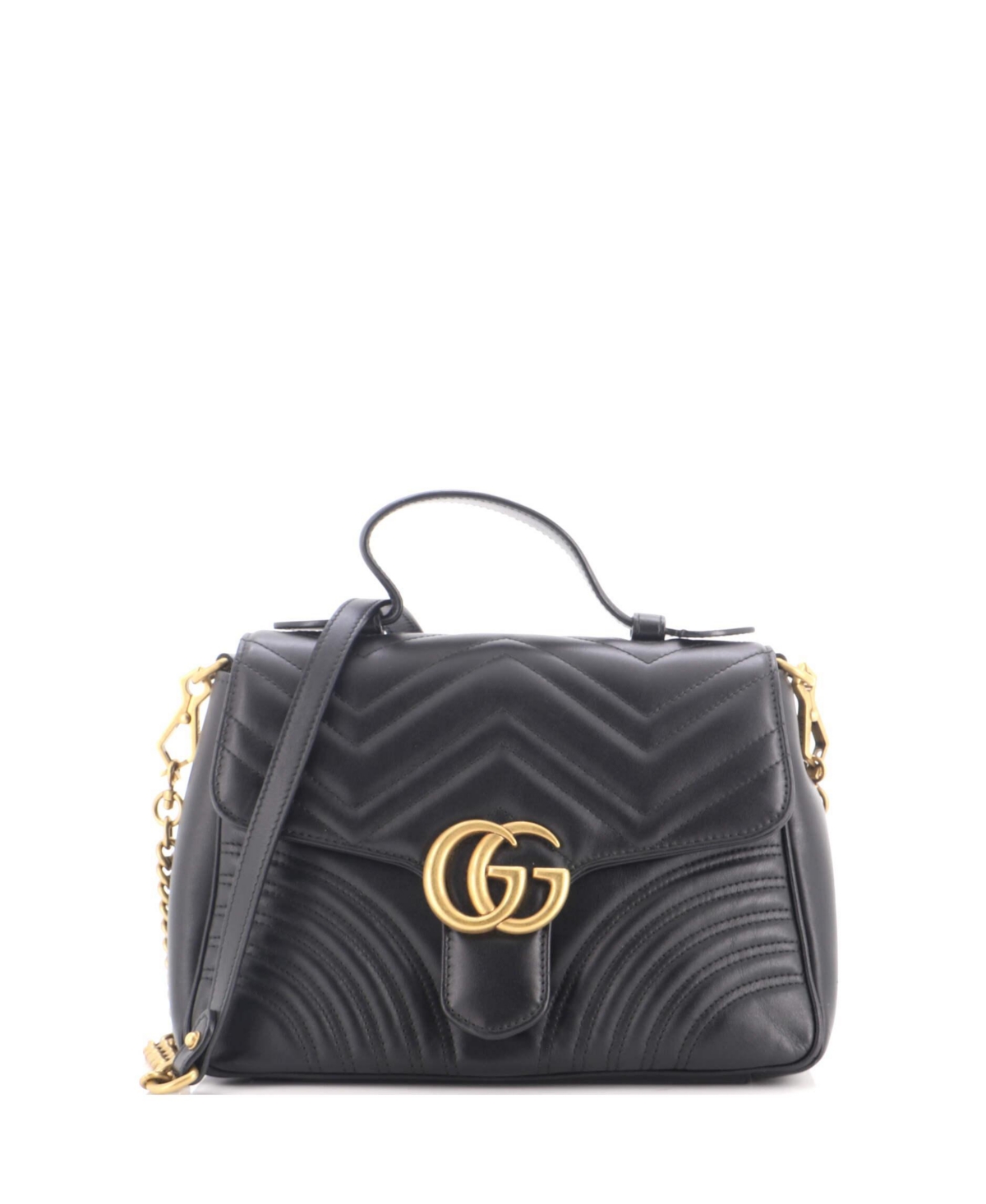 Pre-Owned Gucci Small Gg Marmont Top Handle Flap Bag Matelasse Leather - Black