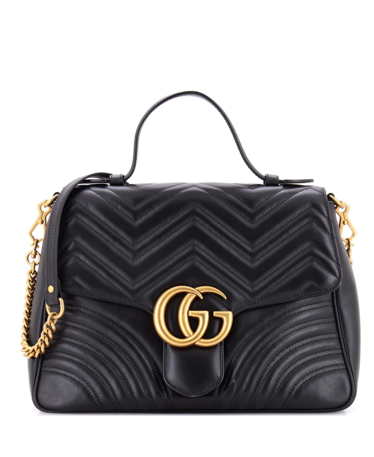 Pre-Owned Gucci Medium Gg Marmont Top Handle Flap Bag Matelasse Leather - Black