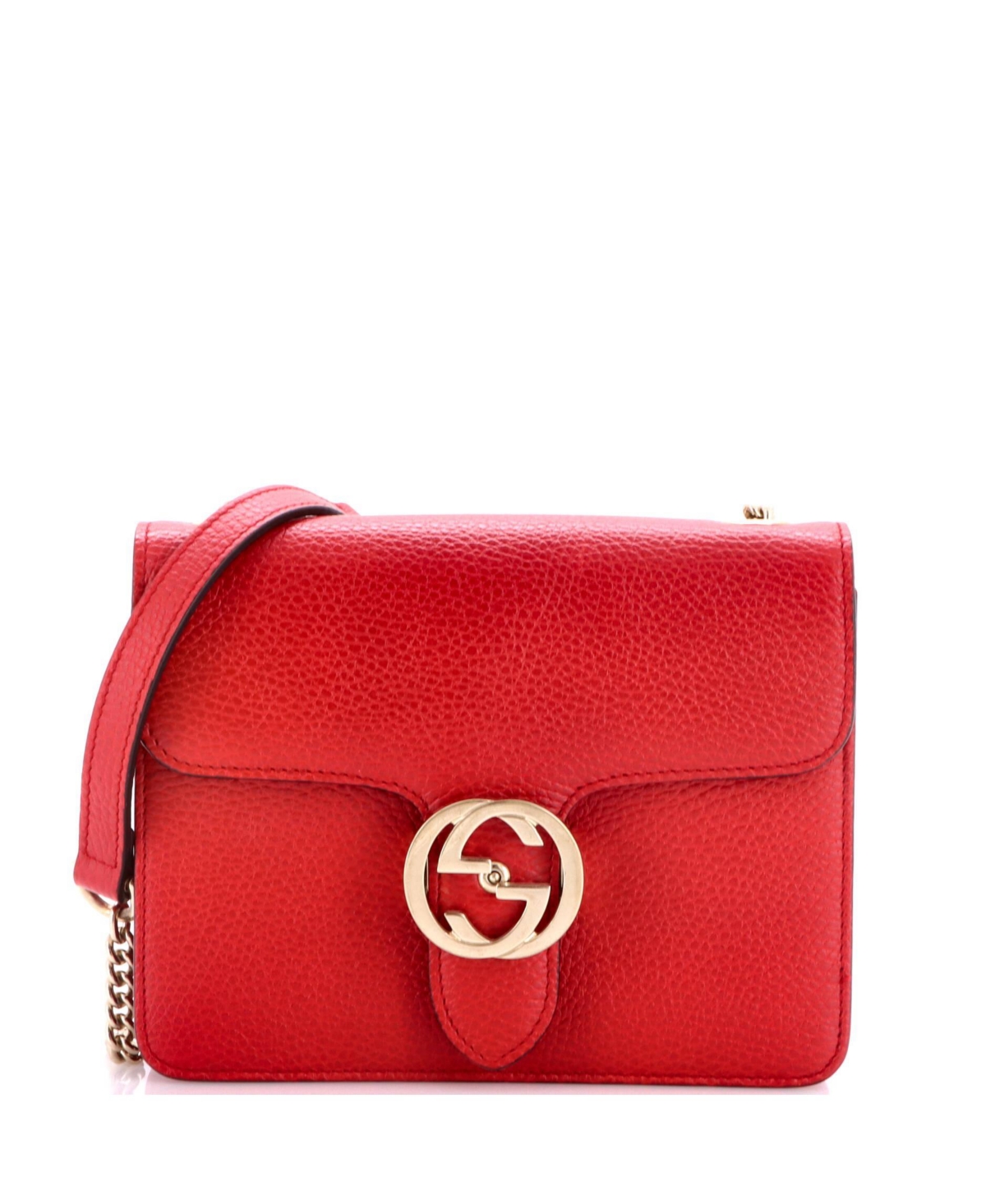 Pre-Owned Gucci Small Interlocking Shoulder Bag Leather - Red