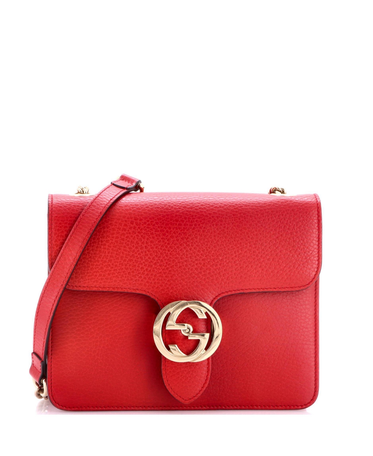 Pre-Owned Gucci Small Interlocking Shoulder Bag Leather - Red