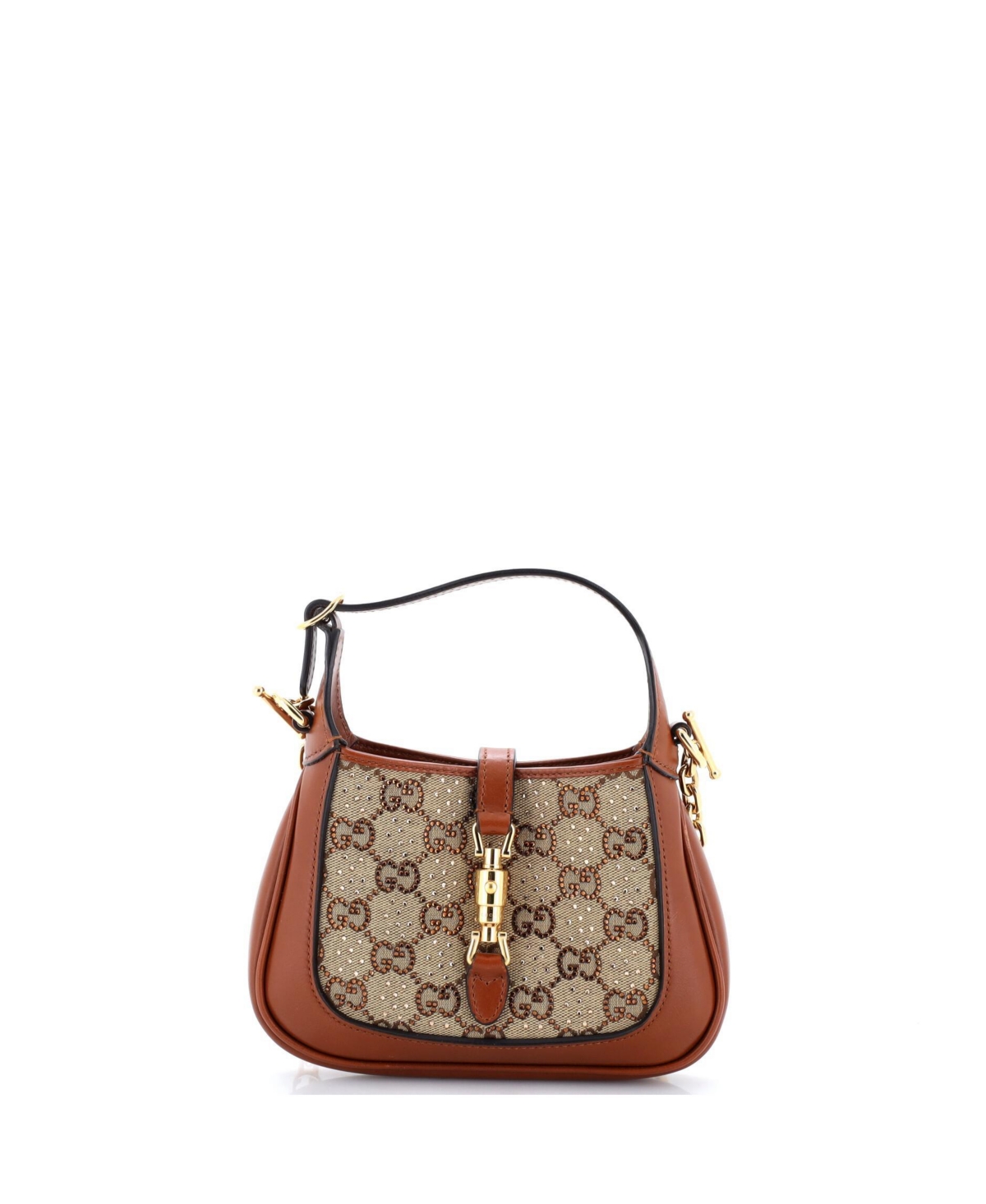 Pre-Owned Gucci Mini Jackie 1961 Chain Hobo Crystal Embellished Gg Canvas - Brown