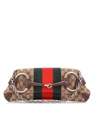 Medium Horsebit NM Web Chain Clutch GG Canvas
