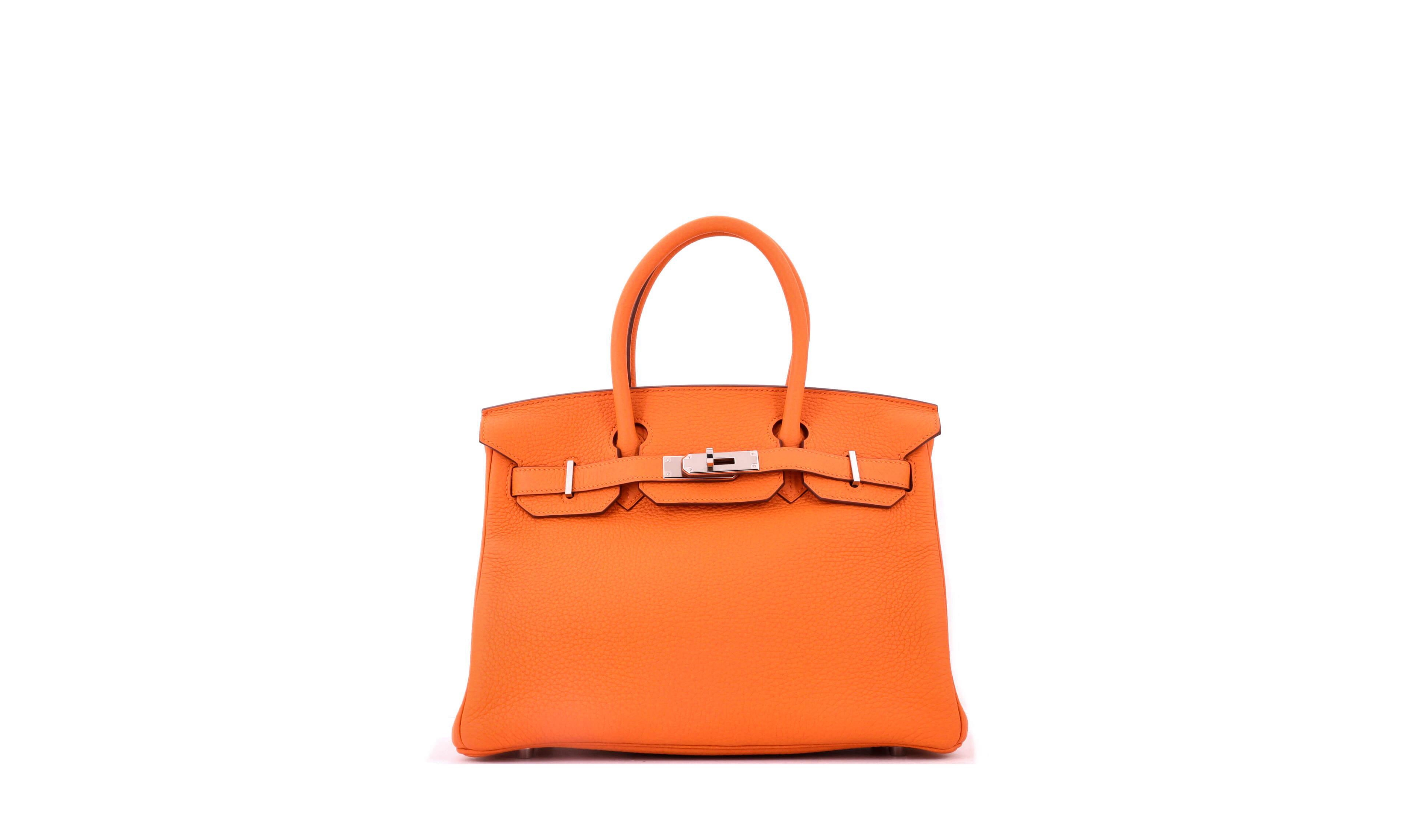 Pre-Owned Hermes Birkin 30 Handbag Orange Clemence with Palladium Hardware