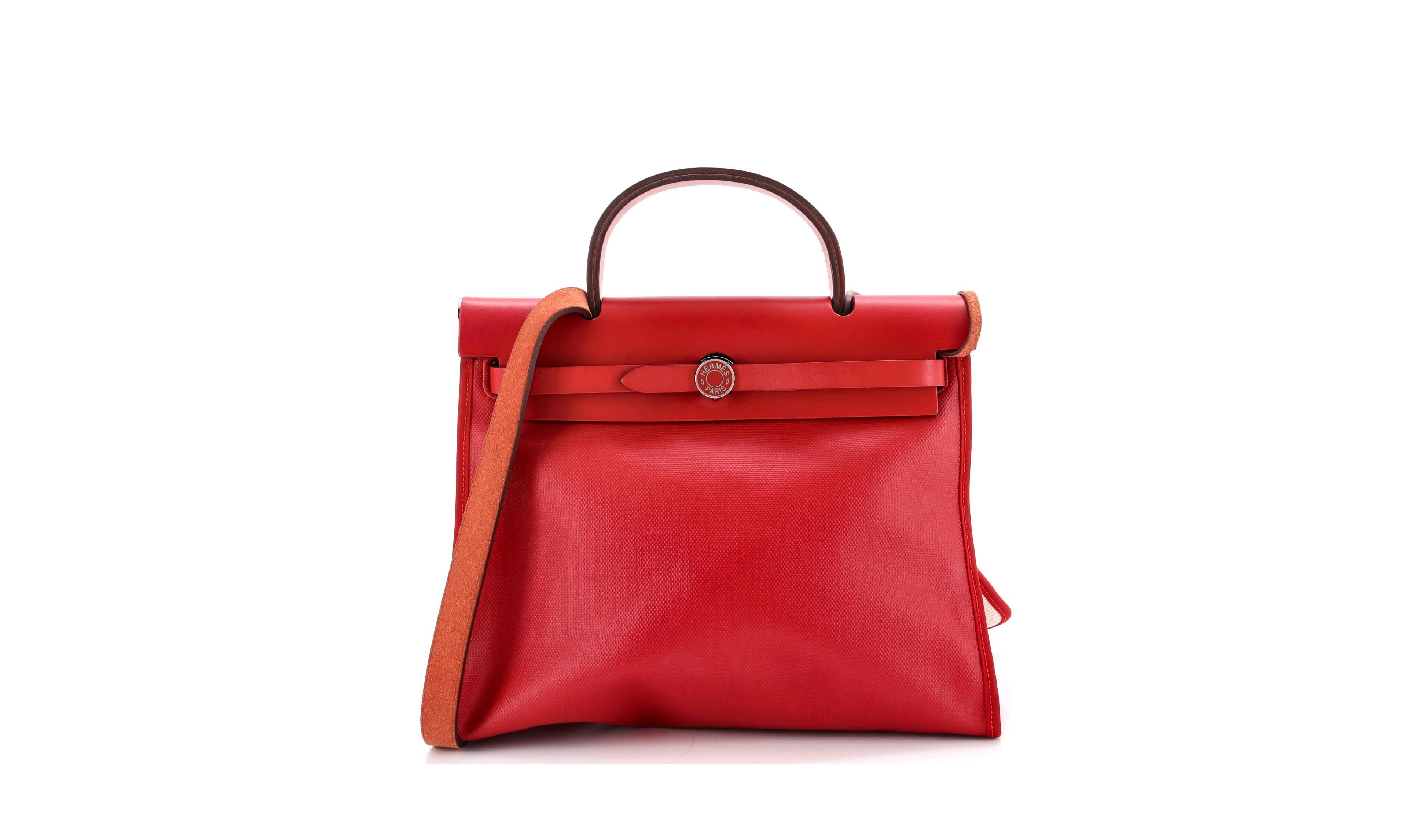 Pre-Owned HERMES Herbag Zip Top Handle Medium Canvas and Leather Satchel