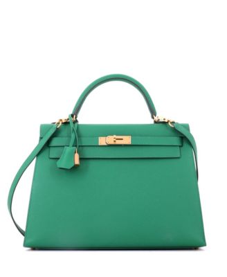 Pre-Owned Hermes Kelly 32 Handbag Green Epsom with Gold Hardware