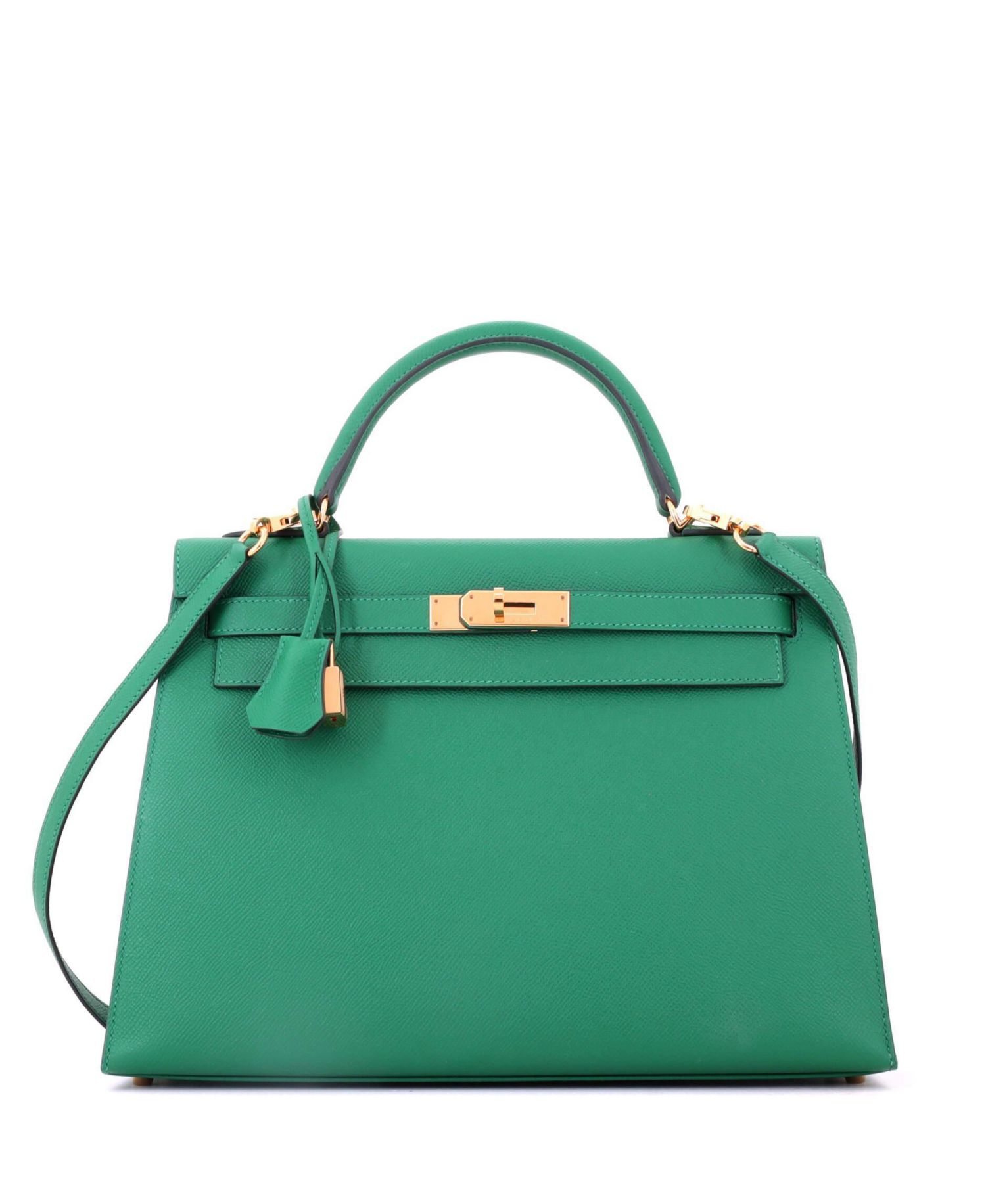 Pre-Owned Hermes Kelly 32 Handbag Green Epsom with Gold Hardware