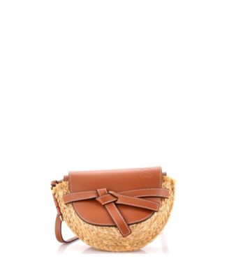Mini Gate Leather Shoulder Leather with Raffia